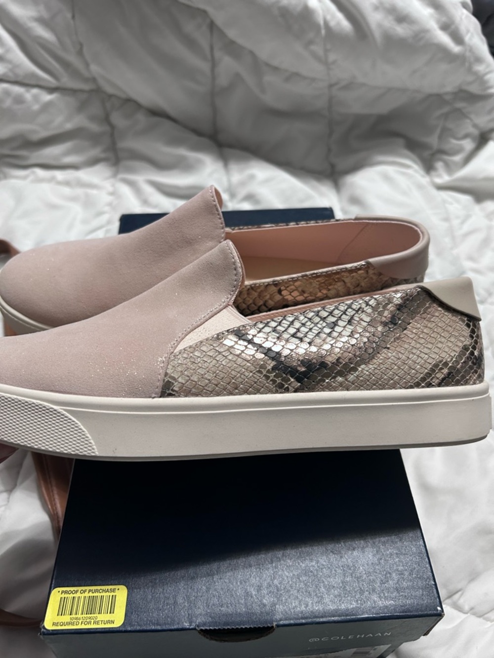 Cole Haan Blush Pink Slip-On Sneakers with Snake-Print Panel